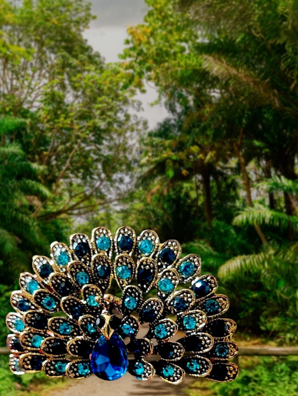 Blue Peacock Fan Brooch
